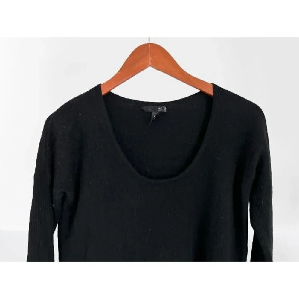 AQUA 100% Cashmere Sweater Black Deep Crewneck High Low Tunic Size Small